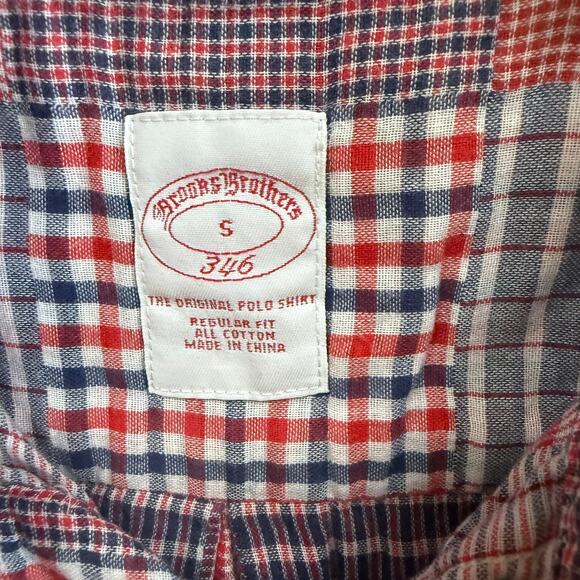 Brooks Brothers Original Polo Shirt SZ S Red White Blue Madres Preppy 4th July - Picture 3 of 10